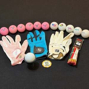 Women’s FootJoy Golf Lot: Balls, Divot Tools, Gloves sz M and L, Ball Markers
